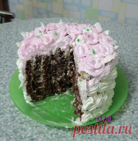 Необычный торт-рулет "Корзина роз" | Четыре вкуса