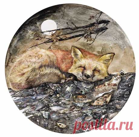 眠Sleeping Φ40cm 亚克力，画布acrylic ink on canvas on Behance