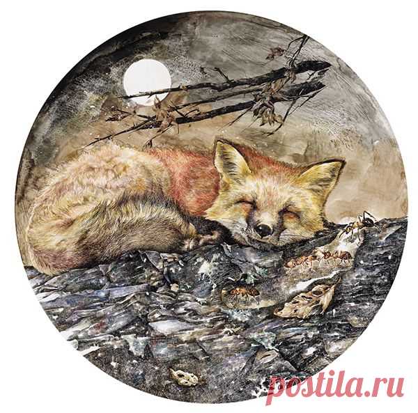 眠Sleeping Φ40cm 亚克力，画布acrylic ink on canvas on Behance