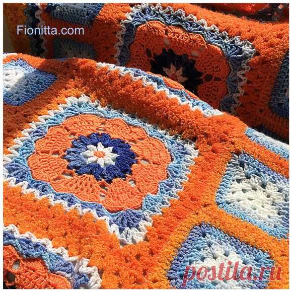 Голубой, оранжевый одеяло |