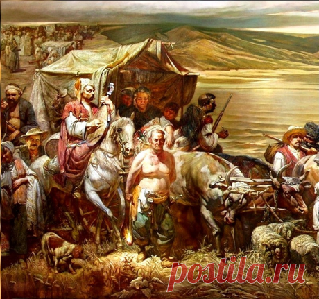Высадка запорожцев на Тамани. Переселение Сечи.(Фрагмент картины).jpg