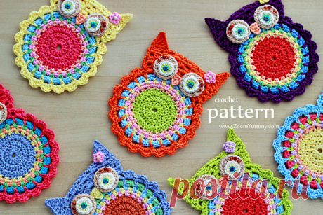 Crochet Pattern Crochet Owl Coasters Appliques от ZoomYummy