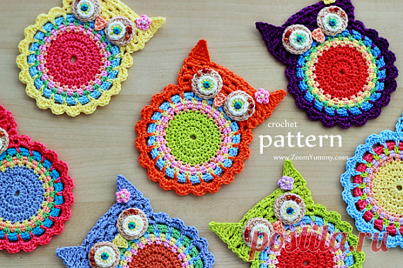 Crochet Pattern Crochet Owl Coasters Appliques от ZoomYummy