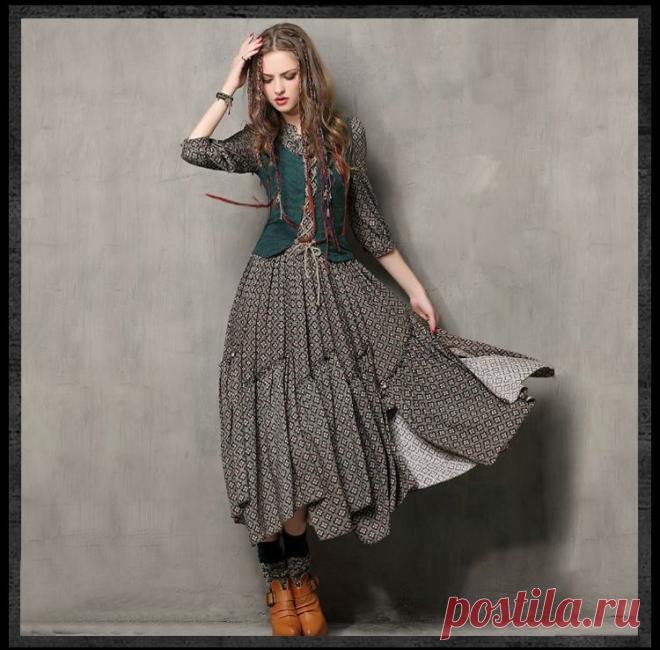 Платье Винтажный Три Четверти Лето , Стиль женщины 2015 Yuzi туника хлопок Combo воротник мандарин рукав макси Vestido 6526 купить на AliExpress