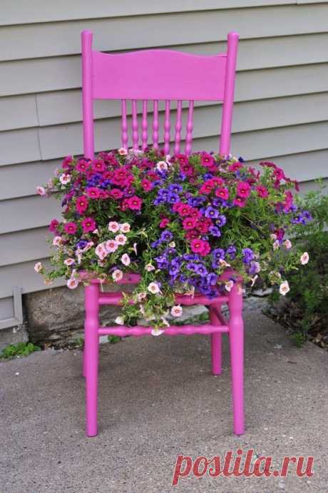 How to turn a chair into a bright flower bed