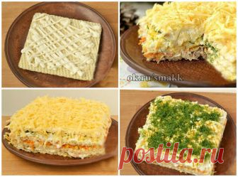 Вкусные рецепты: Закусочный торт из вафельных коржей с консервами