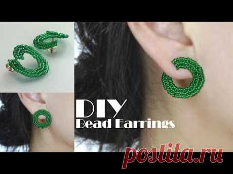 【DIY】How to make a ring-shaped stud bead earrings tutorialビーズステッチDIYつけ方が変えられるビーズのピアス串珠可不同方式佩戴的串珠耳钉教程