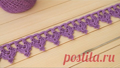 Простое ЛЕНТОЧНОЕ КРУЖЕВО вязание крючком КАЙМА мастер-класс Easy to Crochet Lace Ribbon