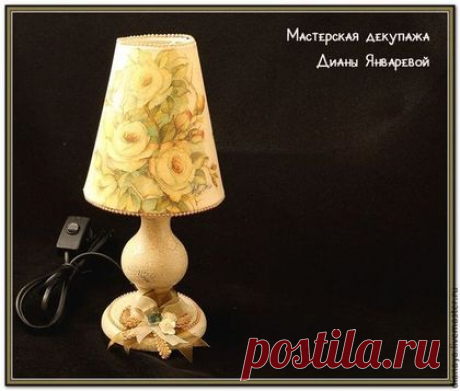 Купить Настольная лампа &quot;Английская Роза&quot; декупаж - бежевый, лампа, лампа настольная, лампа декупаж