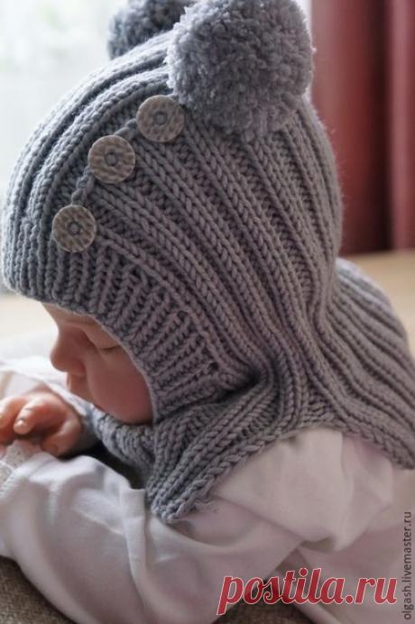 Купить Шапочка-шлем для малыша - серый, шапочка, шапочка для девочки, шапочка для мальчика, шапочка для малыша