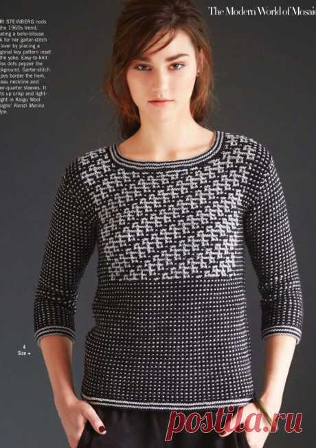 Вязание пуловера ленивым жаккардом Garter Stitch