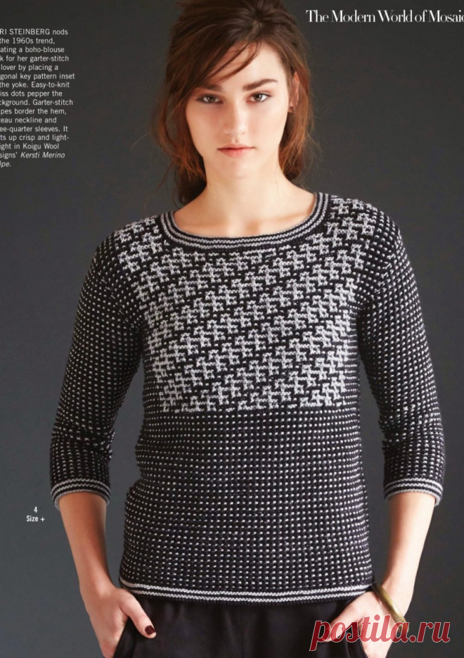 Вязание пуловера ленивым жаккардом Garter Stitch