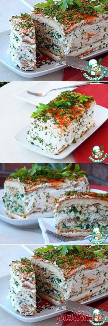 Закусочный торт с курицей, брынзой и шпинатом - кулинарный рецепт