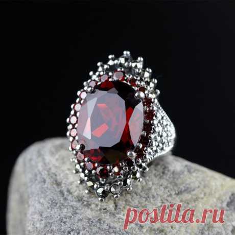 Red Natural Garnet Ring-925 Silver Wedding Ellipse | Etsy