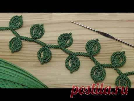 Урок вязания ЛЕНТОЧНОГО КРУЖЕВА с листиками на основе шнура "гусеничка" - Crochet Simple Lace