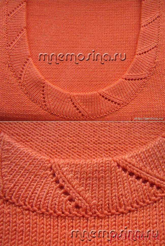 Красивая обвязка горловины связанная спицами.