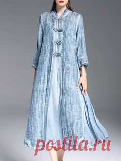 Shop Midi Dresses - Blue Tencel Slit 3/4 Sleeve Midi Dress online. Discover…