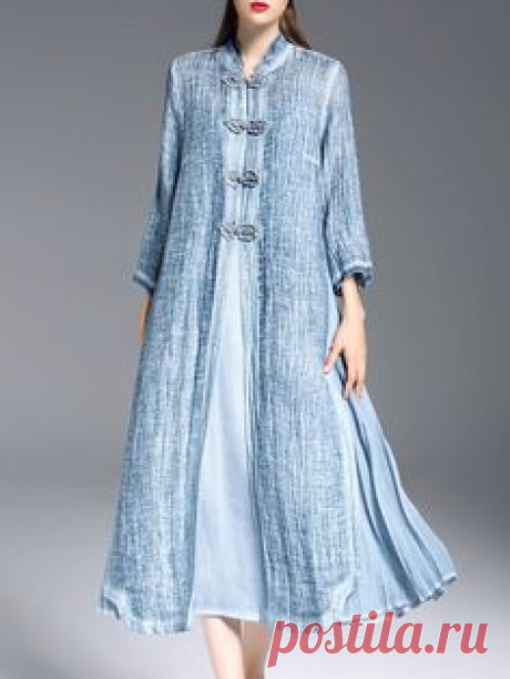 Shop Midi Dresses - Blue Tencel Slit 3/4 Sleeve Midi Dress online. Discover…