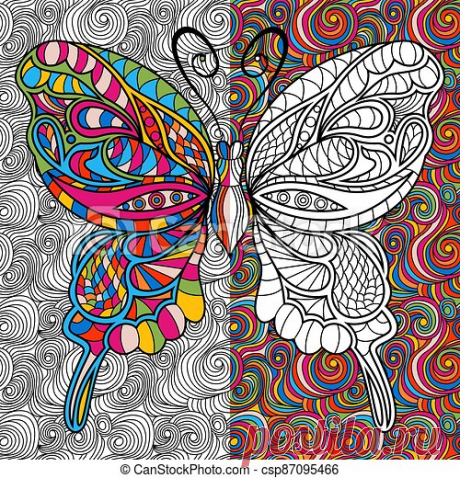 Colorful of ornamental butterfly. Colorful ornamental beautiful butterfly on the mosaic background, hand drawing vector