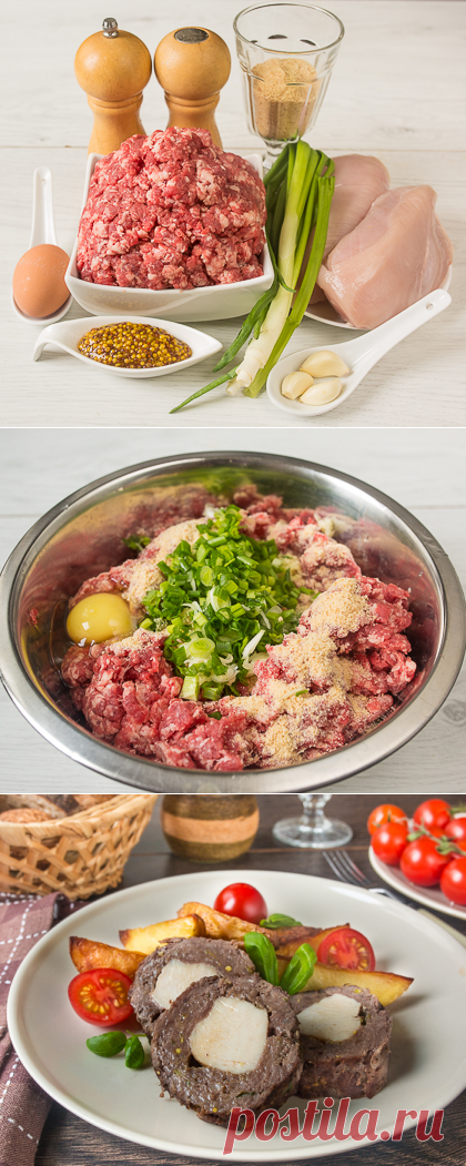 Рулет из говядины с курицей