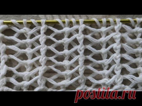 Двусторонний узор-сеточка ''Птичий принт''. Видео МК | Вязание спицами для начинающих