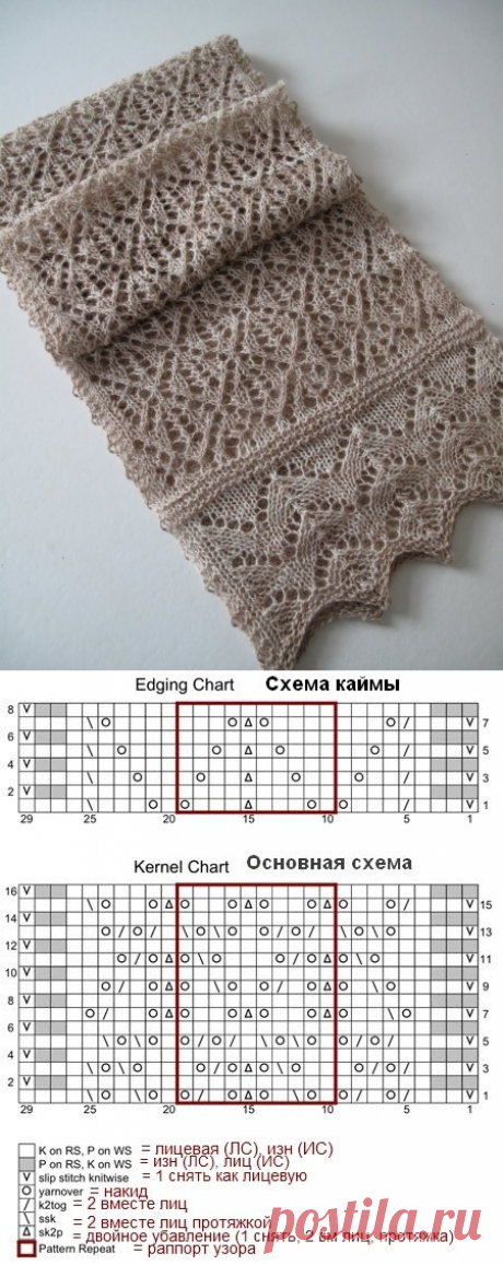 Шарф "Кукурузные зёрна" спицами