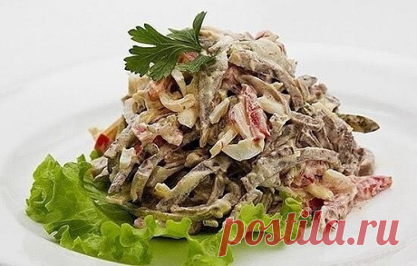 Салат с языком и маринованными грибами — Домашняя кулинария