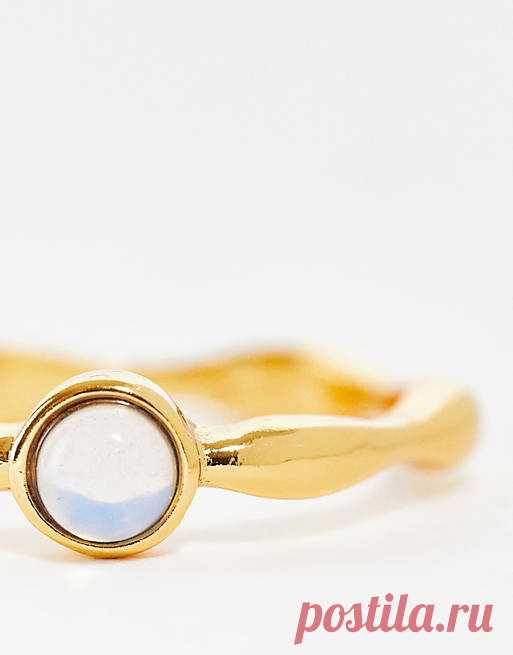 ASOS DESIGN 14k gold plated ring with moonstone style birthstone | ASOS