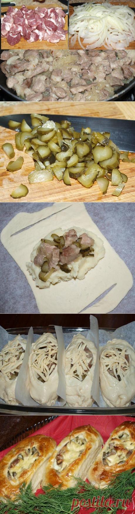 ЛОДОЧКИ из слоеного теста с картофелем, мясом и огурчиками - Простые рецепты Овкусе.ру