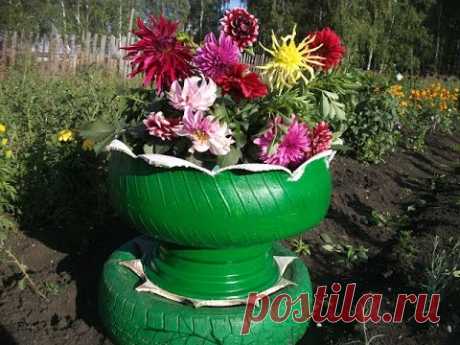 Веселые клумбы из покрышек. Клумбы из шин