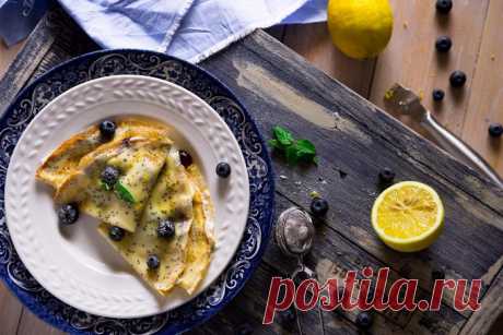 Лимонные блинчики с маком и сырной начинкой