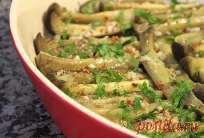 Очень вкусная, остренькая закуска из баклажан без обжарки в масле