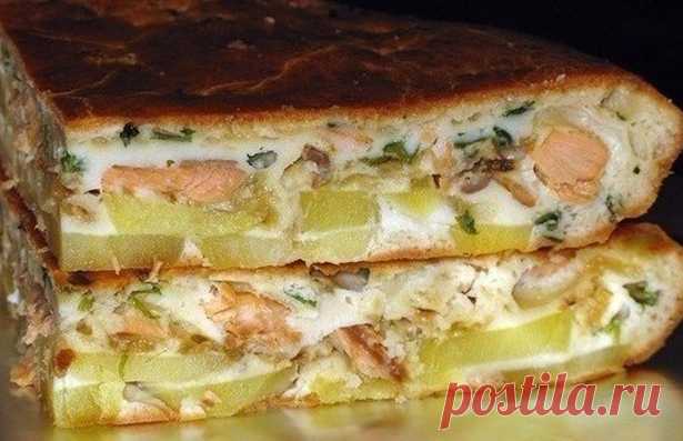 Рыбный заливной пирог с картошкой