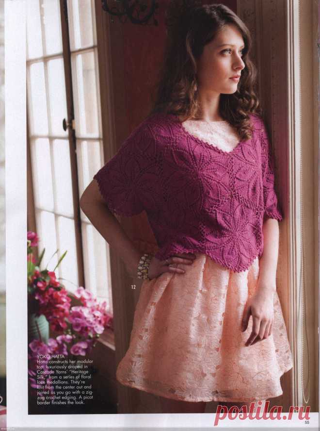Блуза или туника из цветочных медальонов спицами из Vogue Knitting