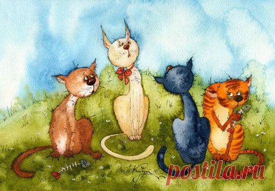 Солнечно-акварельные коты Виктории Кирдий