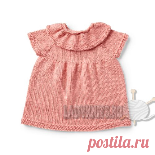 Вязанное спицами простое платье для девочки от 6 месяцев до 2 лет. Описание