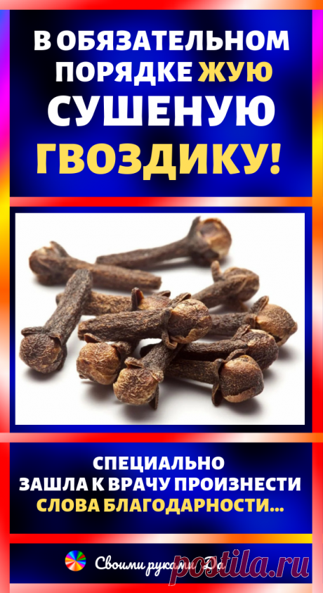 В обязательном порядке жую сушеную гвоздику! Специально зашла к врачу произнести слова благодарности… Лечебные свойства гвоздики широко используются в китайской медицине. Эта душистая специя способна вылечить множество болезней благодаря уникальному составу. В гвоздике содержится провитамин,А(бета-кар…
