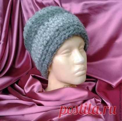 Шапка вязаная "Ух ты как тепло" - в полоску,мужская шапка,женская шапка