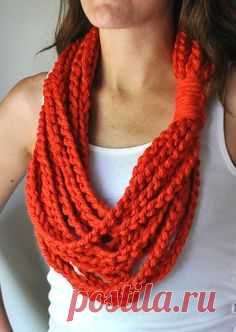 Orange Scarf Necklace .. Orange Infinity Scarf .. by DottieQ