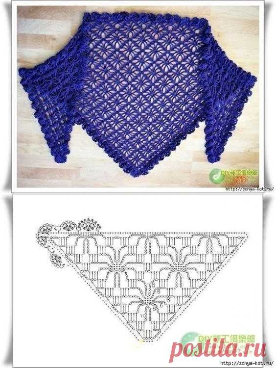 Много схем для вязания шалей крючком. Пригодится!