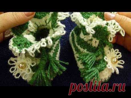 Пинетки теплые для новорожденного малыша, связанные крючком/ Crochet baby's booties. - YouTube