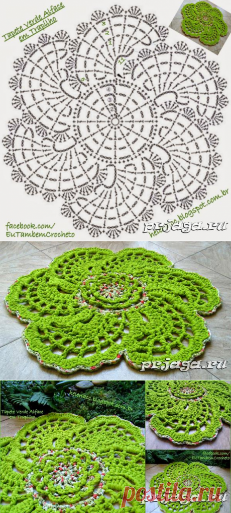 Зеленый коврик крючком из Trapilho