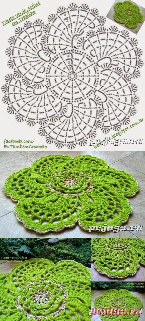 Зеленый коврик крючком из Trapilho