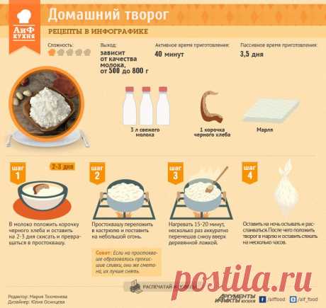 Как приготовить творог - Рецепты в инфографике - Кухня - Аргументы и Факты