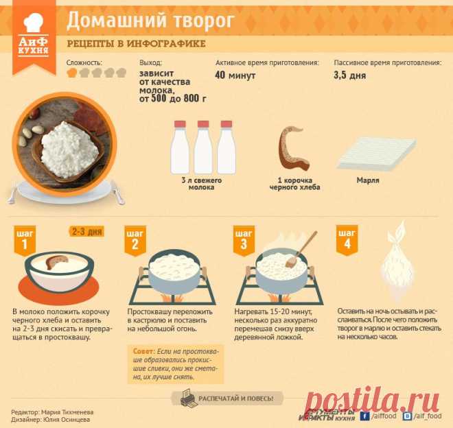 Как приготовить творог - Рецепты в инфографике - Кухня - Аргументы и Факты