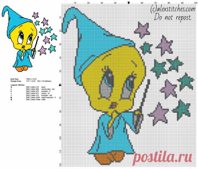 Baby-Looney-Tunes-Tweety-Bird-magician-free-cross-stitch-pattern.jpg (2800×2390)