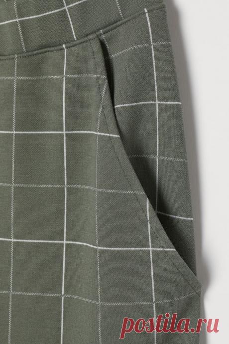 H&M+ Брюки на резинке - Зеленый хаки/Клетка - Женщины | H&M RU
