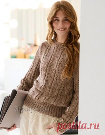 Шоколадный вязаный пуловер с ажурным узором из шерсти ламы — Shpulya.com - схемы с описанием для вязания спицами и крючком
