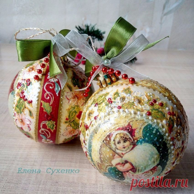 Новогодние шары. Мой декупаж и роспись