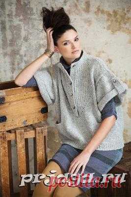 Кофточка спицами с резинкой на кокетке